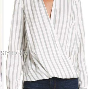 Lagence kyla wrap front pinstripe blouse